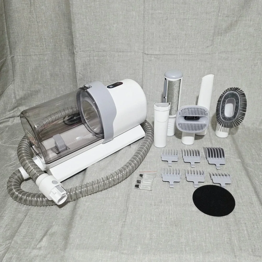 Pet Grooming Vacuum Kit with Clippers, Professional Dog Cat Grooming Tools White